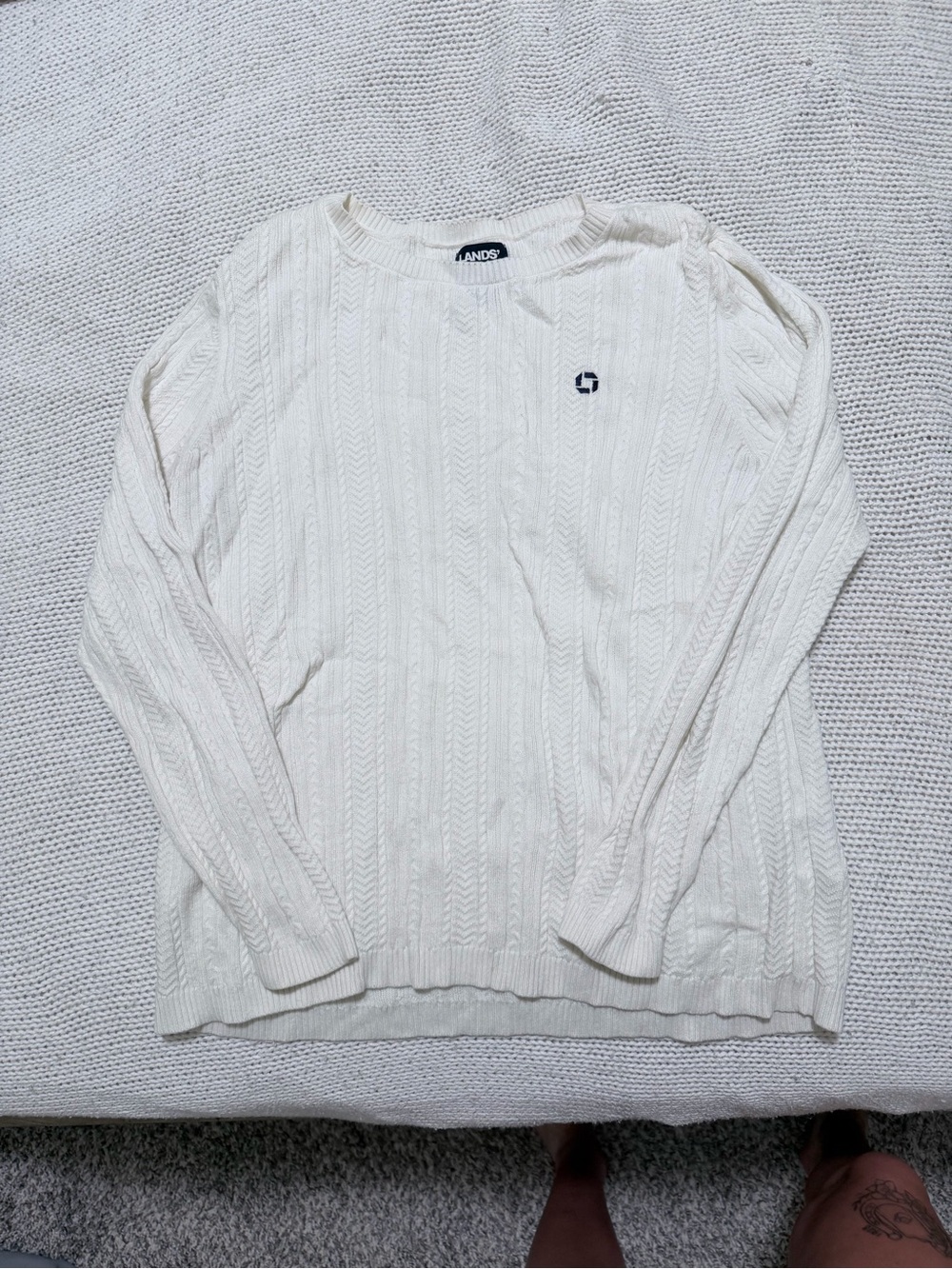 Chase Bank Ivory Cable-Knit Crewneck Sweater